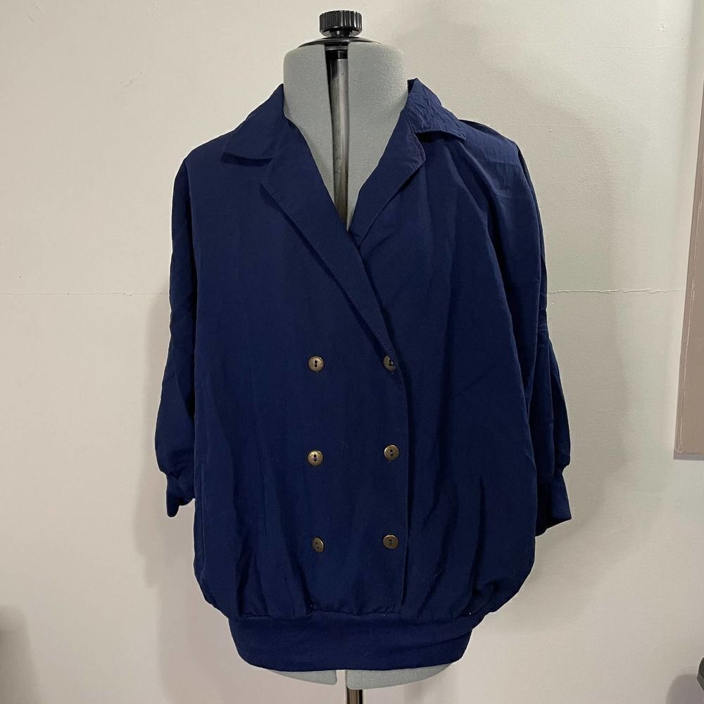 Vintage 70s 80s Cortiva Blue Double Breasted Windbreaker Size Medium Nautical